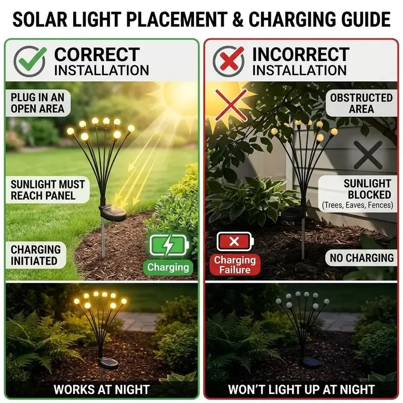 8LED Firefly Solar Garden Ball Lights | Warm Outdoor Landscape & Holiday Decor