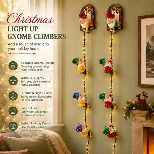 Christmas Gnome String Lights – Climbing Gnome Wall Hanging LED Decor