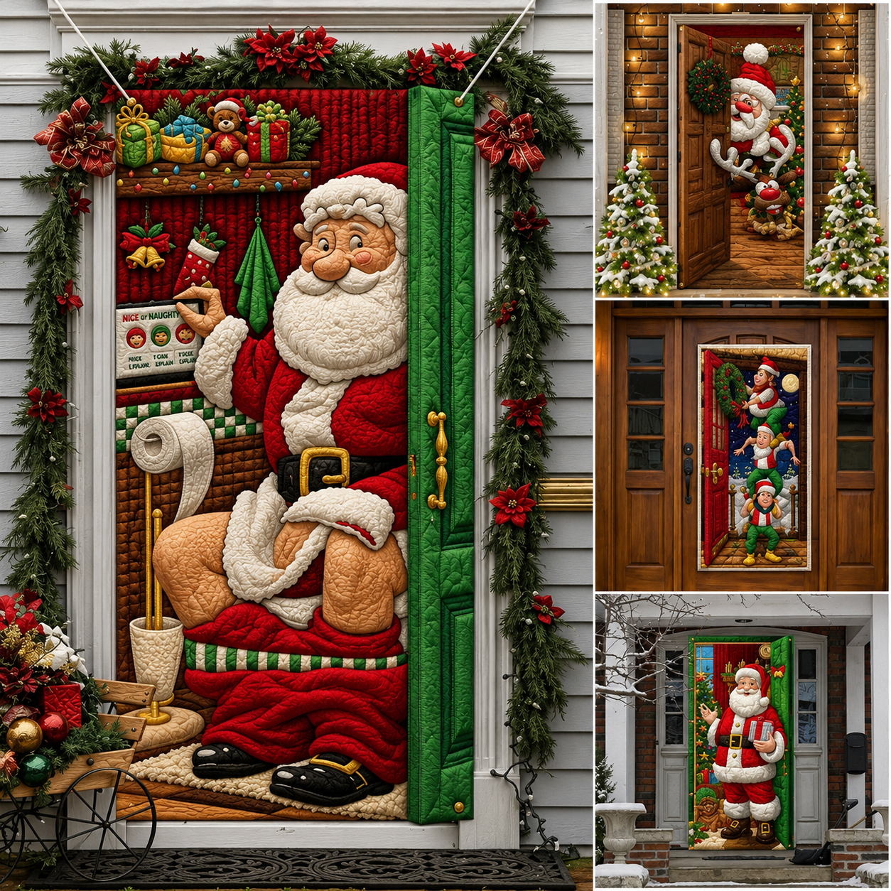 3D Christmas Front Door Cover Decoration – 18 Festive Designs | Santa, Snowman & More