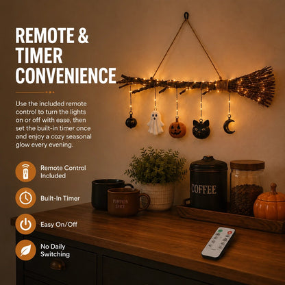 💥🏆Lighted Fall Broom Wall Hanging🍂