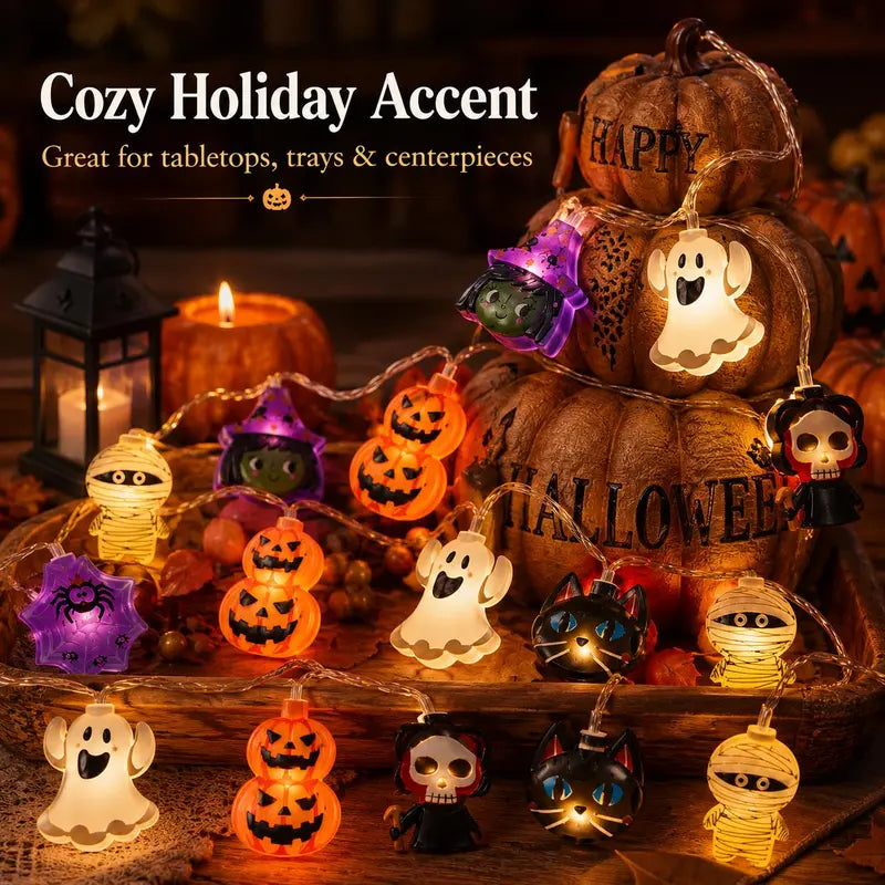 Halloween Character LED String Lights – Pumpkin, Ghost & Witch Decor