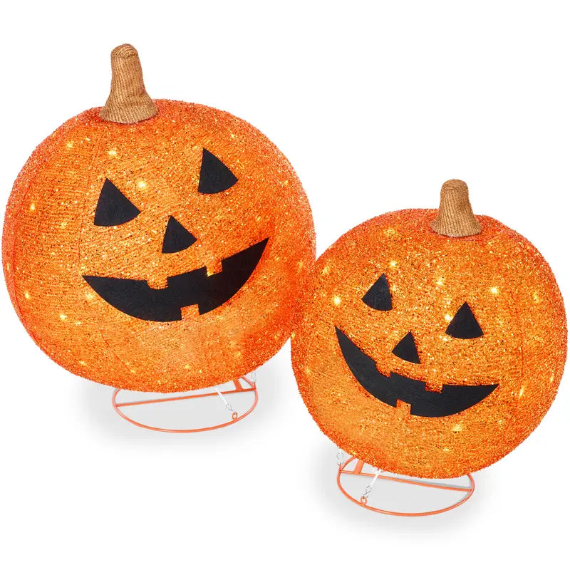 🎃Best Choice Products 2pc Lighted Pop-Up Outdoor Halloween Pumpkin Set, Fall Holiday Decoration w/ 130 LED Lights, 8 Light Functions