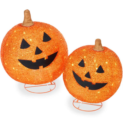 🎃Best Choice Products 2pc Lighted Pop-Up Outdoor Halloween Pumpkin Set, Fall Holiday Decoration w/ 130 LED Lights, 8 Light Functions