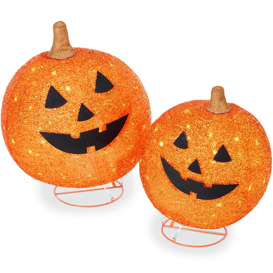 🎃Best Choice Products 2pc Lighted Pop-Up Outdoor Halloween Pumpkin Set, Fall Holiday Decoration w/ 130 LED Lights, 8 Light Functions