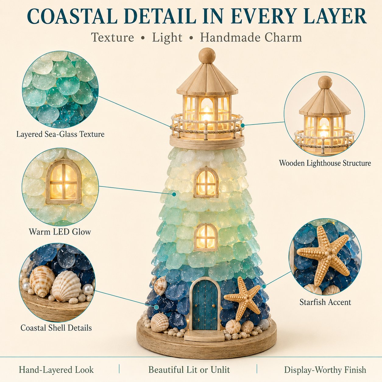 DIY Sea Glass Lighthouse Kit – LED Coastal Craft Decoration