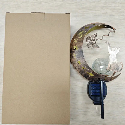 Solar Cat and Moon Light for Garden and Patio, Waterproof Warm LED Solar Landscape Lamp