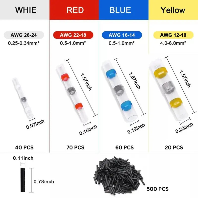 Heat Shrink Butt Crimp Terminal Kit, Car Accessories, Car Stuff, Waterproof Solder Seal Electrical Connector for Summer