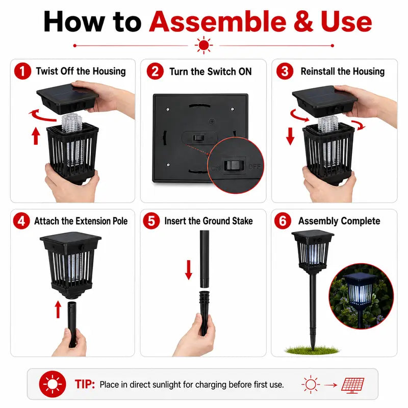 Outdoor Solar LED Mosquito Killer carden Lamp-Best Stinger for Mosquitoes/Moths/Flies