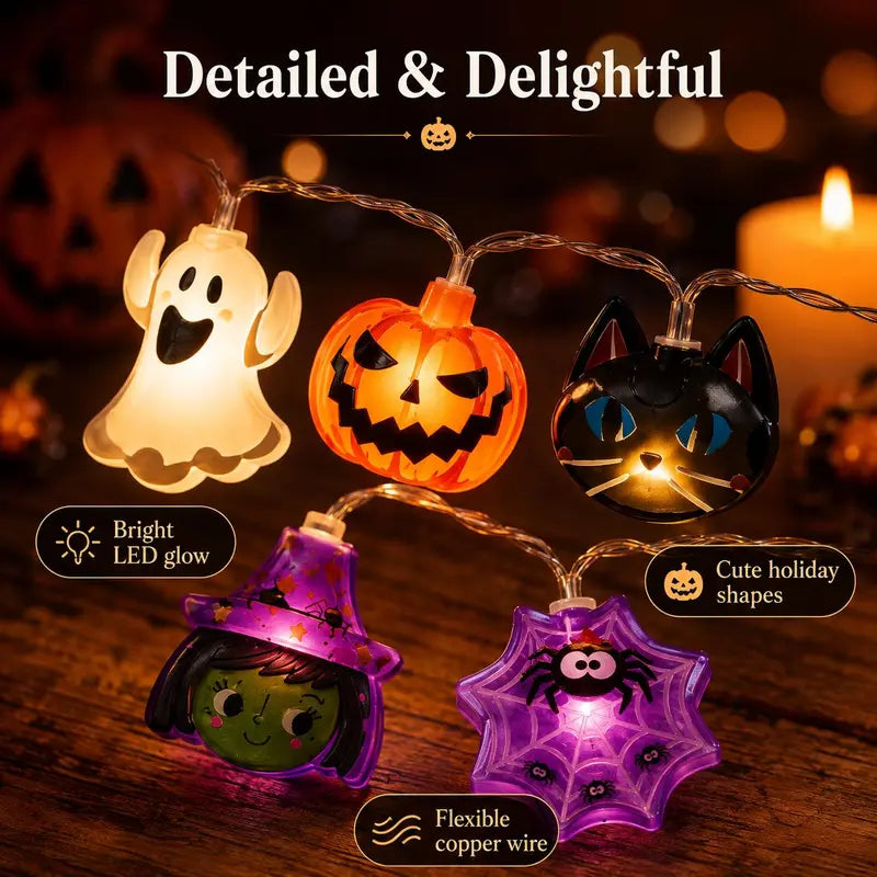 Halloween Character LED String Lights – Pumpkin, Ghost & Witch Decor