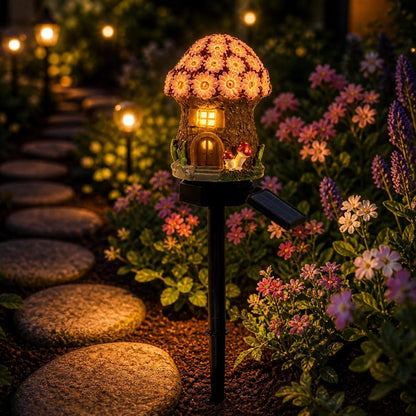 Solar Fairy-Tale Mushroom Cottage Garden Light