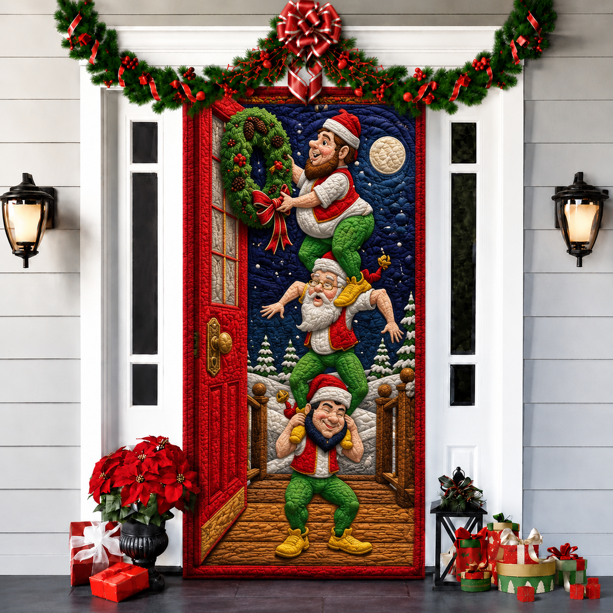 3D Christmas Front Door Cover Decoration – 18 Festive Designs | Santa, Snowman & More