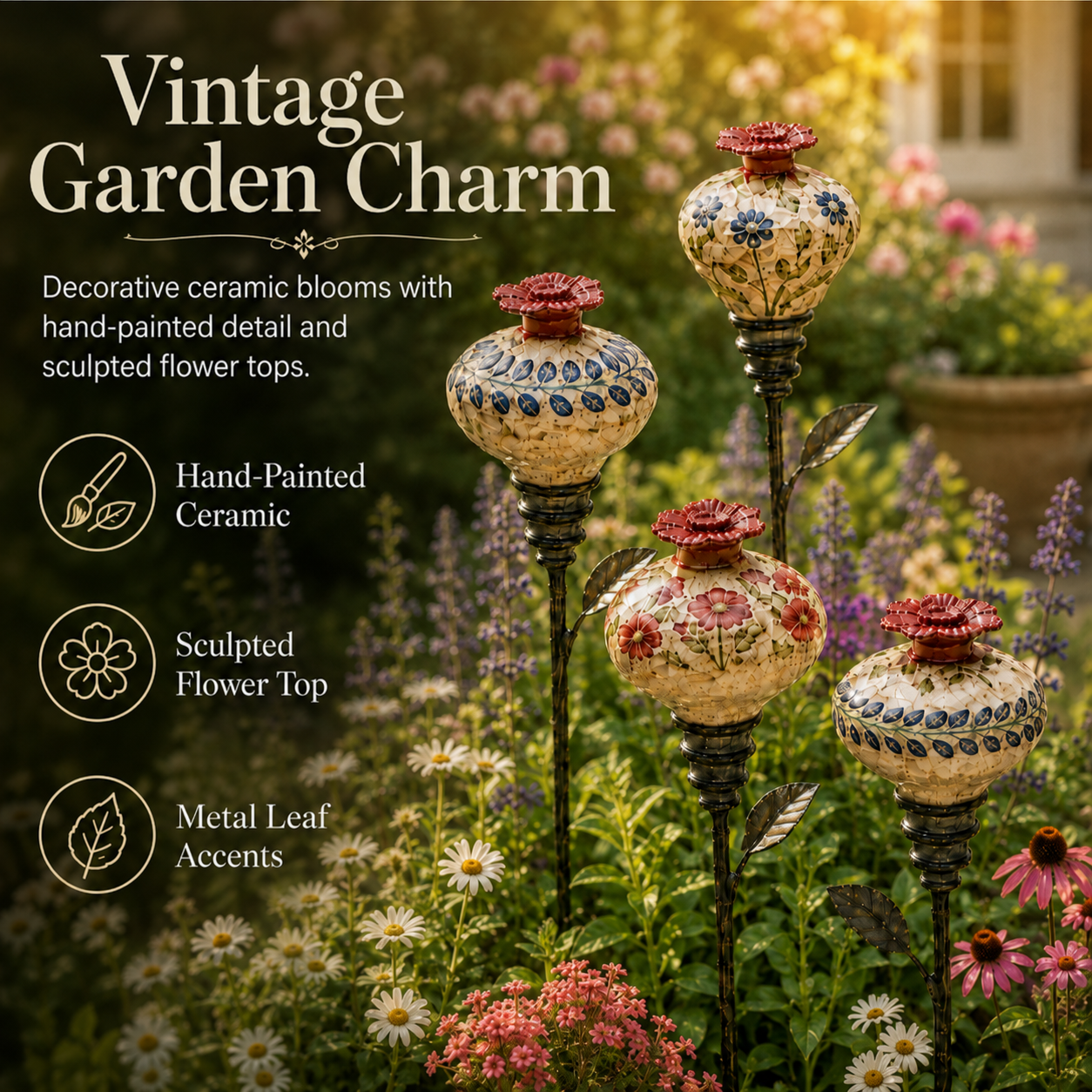 Vintage Ceramic Hummingbird Feeder Garden Stake – Decorative Outdoor Bird Feeder