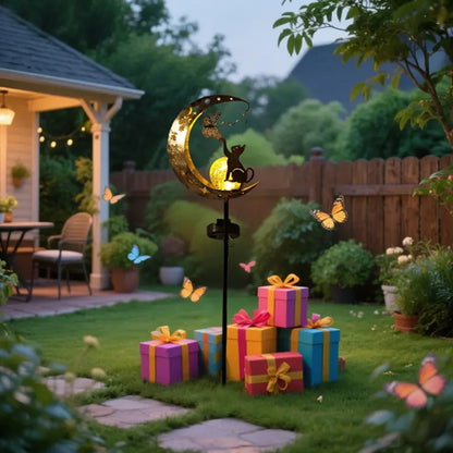 Solar Cat and Moon Light for Garden and Patio, Waterproof Warm LED Solar Landscape Lamp