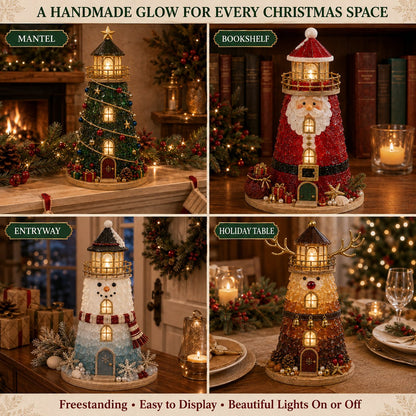 DIY Lighted Christmas Lighthouse Kit | Sea Glass-Style Pieces, LED Lights & 5 Festive Styles