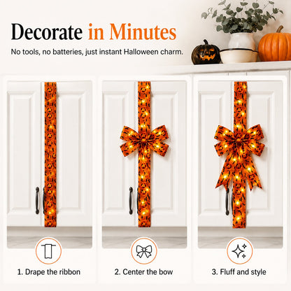 Halloween Cabinet Door Bow Ribbon Decorations – Pumpkin & Skull Oversized Bow