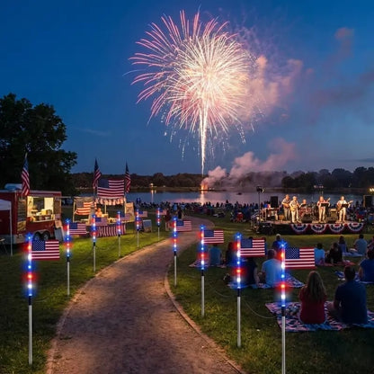 🎉8 Solar American Flag Pathway Lights – Red, White & Blue Yard Glow for 250th Independence Celebration 🇺🇸✨