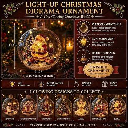 Glowing Christmas Ornament Ball – 8 Festive Scenes with Warm LED Light