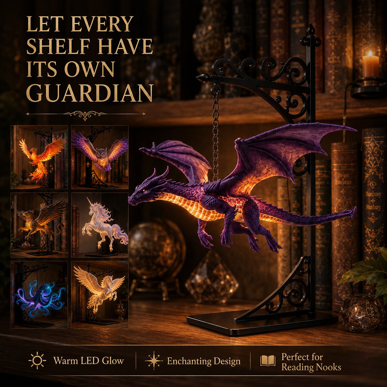 🔥Last Day 49% OFF -🏰Glowing Dragon Hanging Bookshelf Light