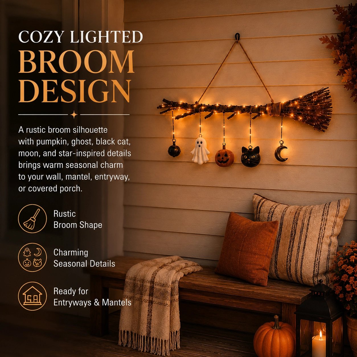 💥🏆Lighted Fall Broom Wall Hanging🍂