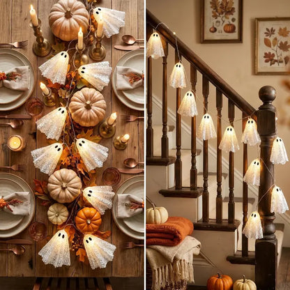 10pcs Halloween Ghost String Lights, Atmospheric Glitter Ghost LED Lights, Battery Operated