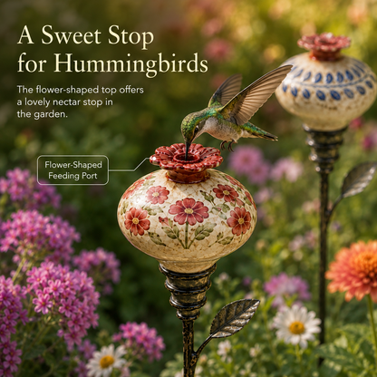 Vintage Ceramic Hummingbird Feeder Garden Stake – Decorative Outdoor Bird Feeder