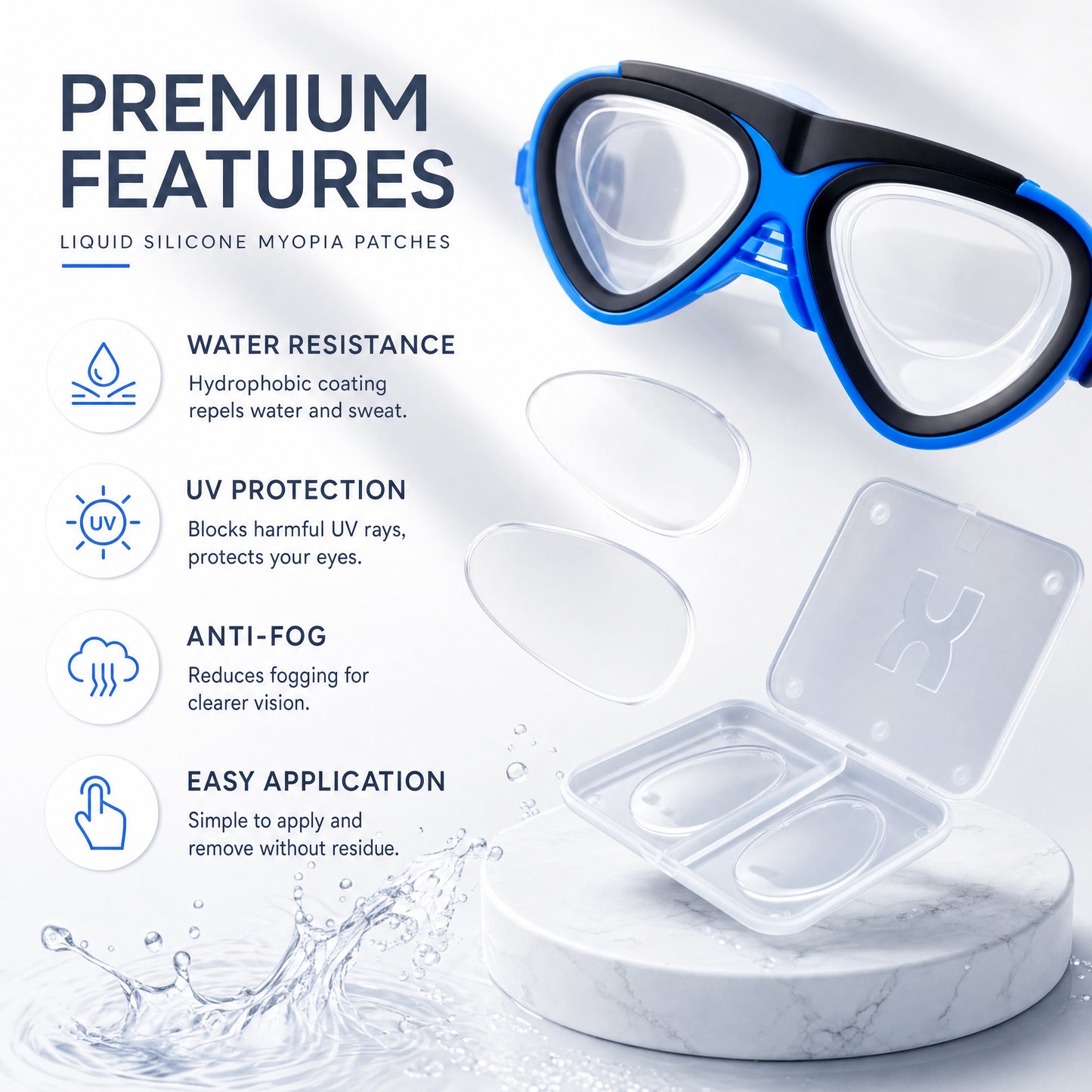 Liquid Silicone Myopia Patch 3D Glasses Myopia Patch,Presbyopia Patch for VR lenses, glasses, diving goggles, plano sunglasses, etc.