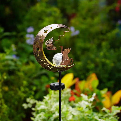 Solar Cat and Moon Light for Garden and Patio, Waterproof Warm LED Solar Landscape Lamp