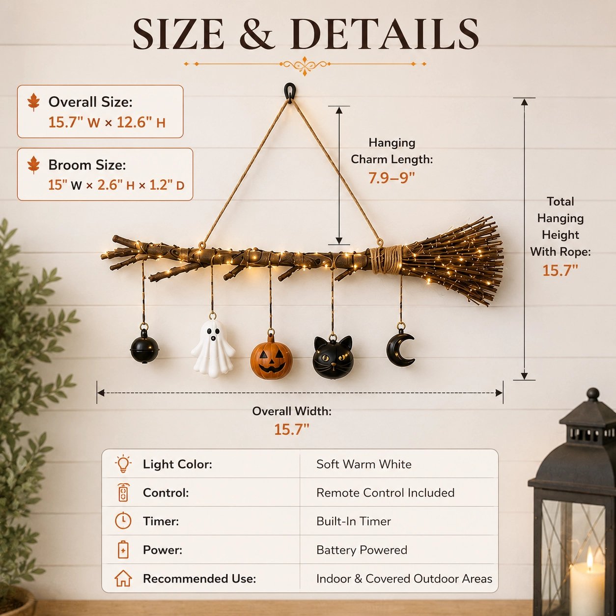💥🏆Lighted Fall Broom Wall Hanging🍂