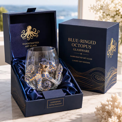 Artisanal 3D Ocean Creature Glass | Blue Ringed Octopus & Sea Life Glassware