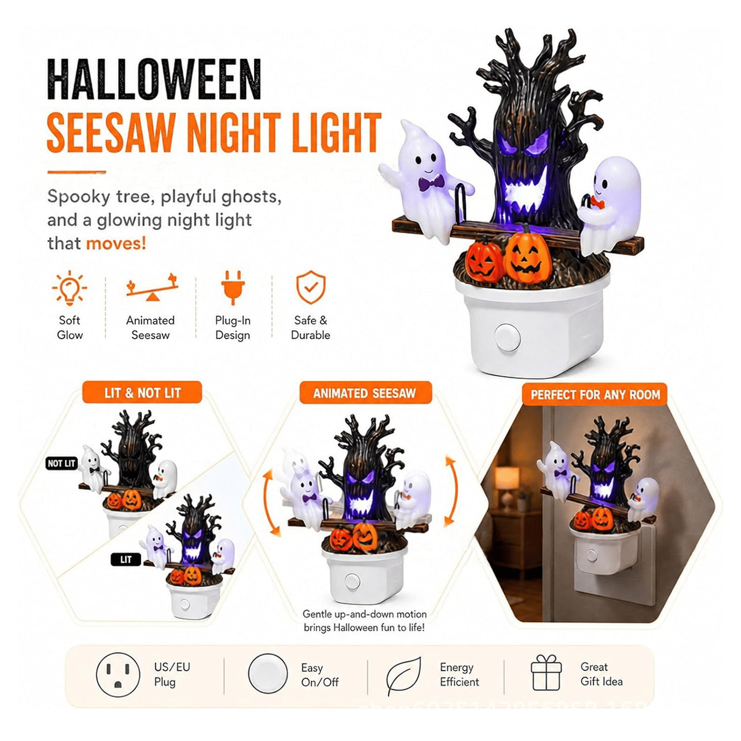 🎃👻Animated Seesaw Ghost Plug In LED Night Light