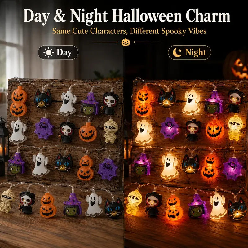 Halloween Character LED String Lights – Pumpkin, Ghost & Witch Decor