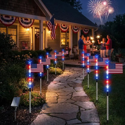 🎉8 Solar American Flag Pathway Lights – Red, White & Blue Yard Glow for 250th Independence Celebration 🇺🇸✨