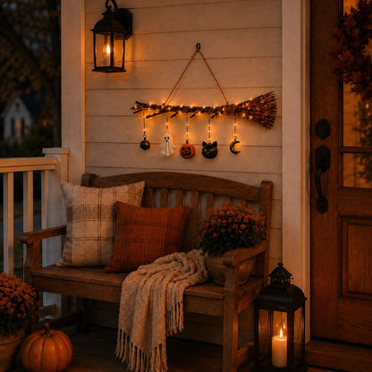 💥🏆Lighted Fall Broom Wall Hanging🍂