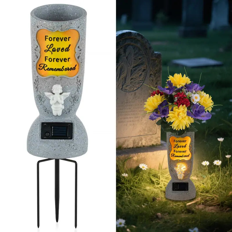 🌹 Solar Cross Angel Memorial Vase Keep Their Memory Blooming—Day and Night.