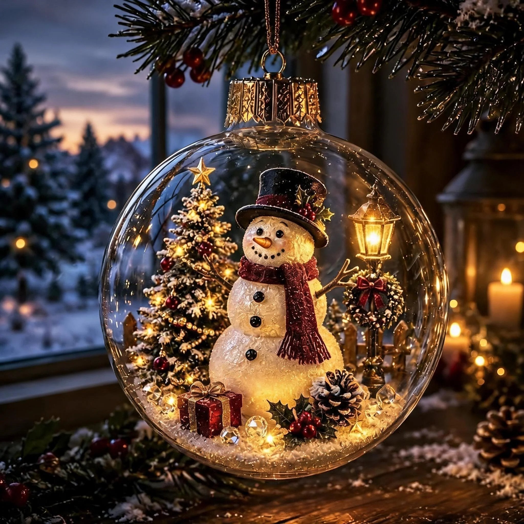 Glowing Christmas Ornament Ball – 8 Festive Scenes with Warm LED Light