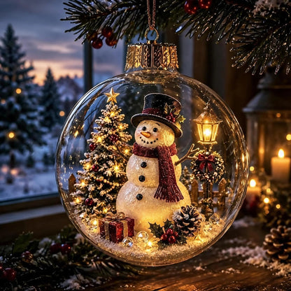 Glowing Christmas Ornament Ball – 8 Festive Scenes with Warm LED Light
