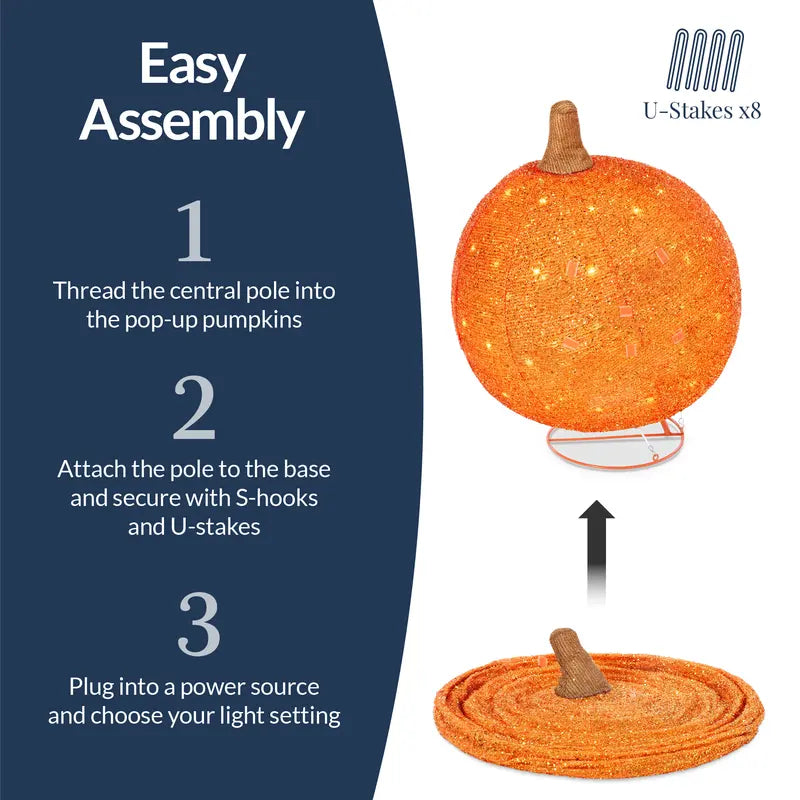🎃Best Choice Products 2pc Lighted Pop-Up Outdoor Halloween Pumpkin Set, Fall Holiday Decoration w/ 130 LED Lights, 8 Light Functions