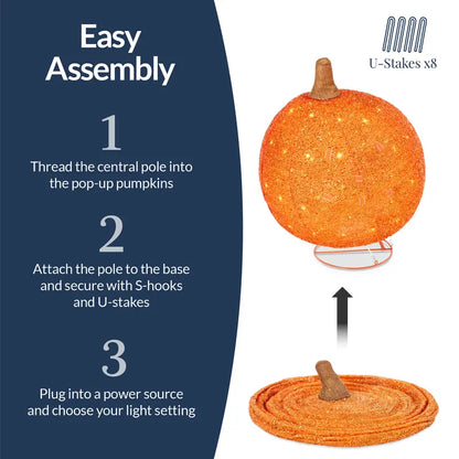 🎃Best Choice Products 2pc Lighted Pop-Up Outdoor Halloween Pumpkin Set, Fall Holiday Decoration w/ 130 LED Lights, 8 Light Functions