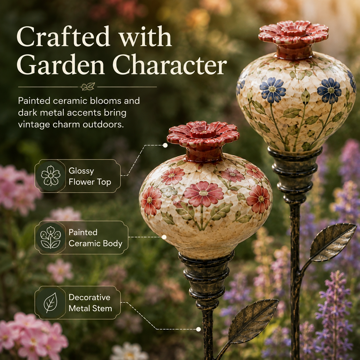 Vintage Ceramic Hummingbird Feeder Garden Stake – Decorative Outdoor Bird Feeder