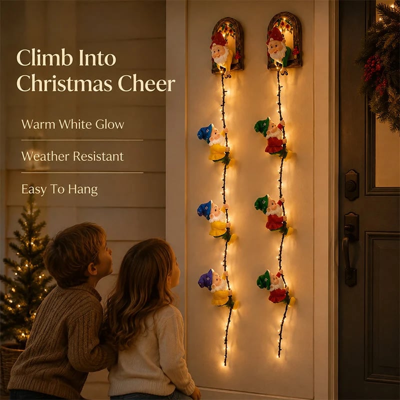 Christmas Gnome String Lights – Climbing Gnome Wall Hanging LED Decor
