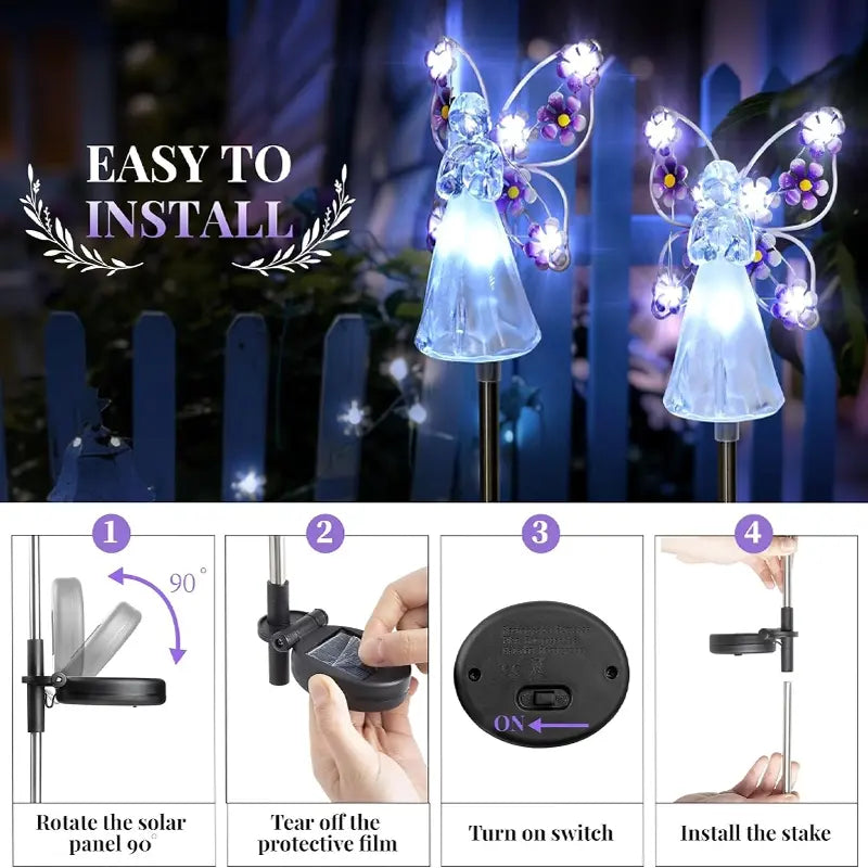 Heavenly Solar Angel Lights | Soft Glow to Honor Memories & Beautify Your Garden | 7-LED Lamp for Cemetery Decoration