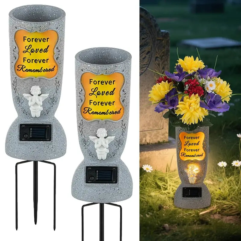 🌹 Solar Cross Angel Memorial Vase Keep Their Memory Blooming—Day and Night.