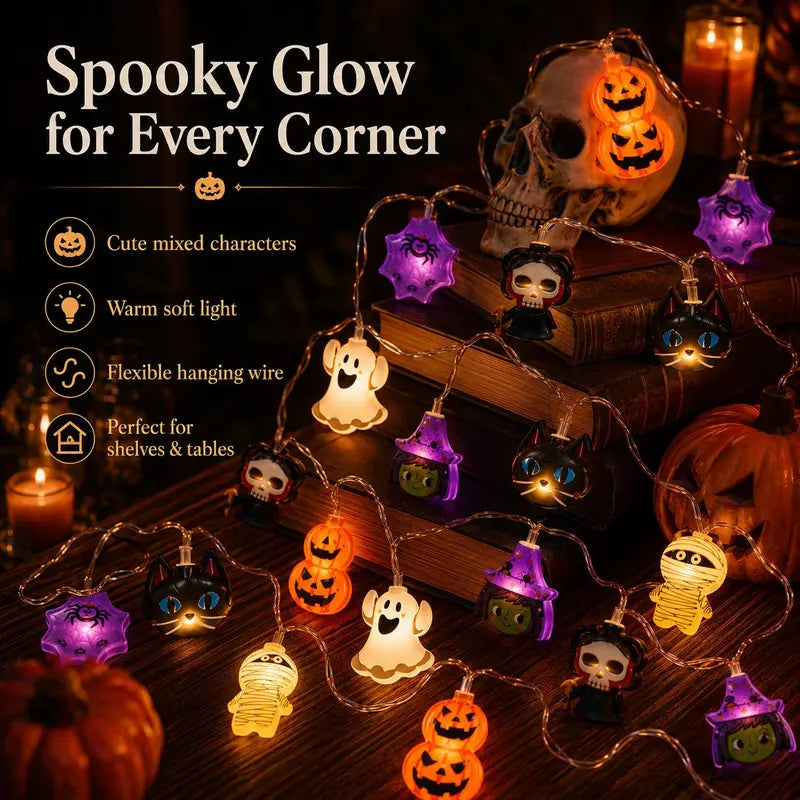 Halloween Character LED String Lights – Pumpkin, Ghost & Witch Decor