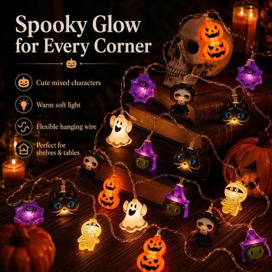 Halloween Character LED String Lights – Pumpkin, Ghost & Witch Decor