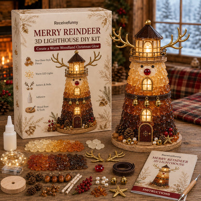 DIY Lighted Christmas Lighthouse Kit | Sea Glass-Style Pieces, LED Lights & 5 Festive Styles