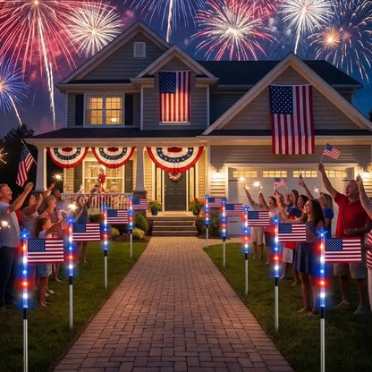 🎉8 Solar American Flag Pathway Lights – Red, White & Blue Yard Glow for 250th Independence Celebration 🇺🇸✨