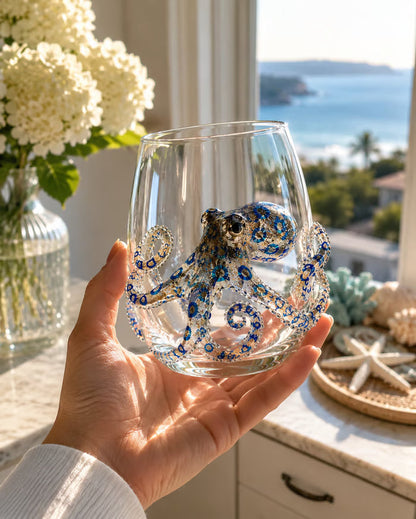 Artisanal 3D Ocean Creature Glass | Blue Ringed Octopus & Sea Life Glassware