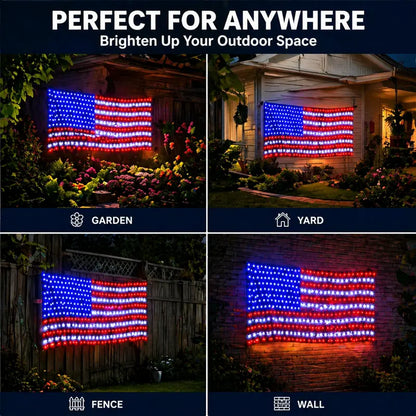 Memorial Day-Solar American Flag Lights Outdoor,420 LEDs American Flag Net Lights 6.5ft x 3.28ft Super Bright