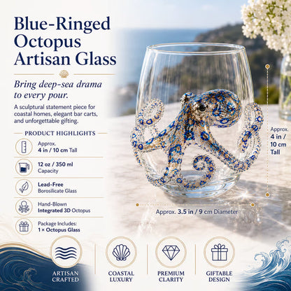 Artisanal 3D Ocean Creature Glass | Blue Ringed Octopus & Sea Life Glassware