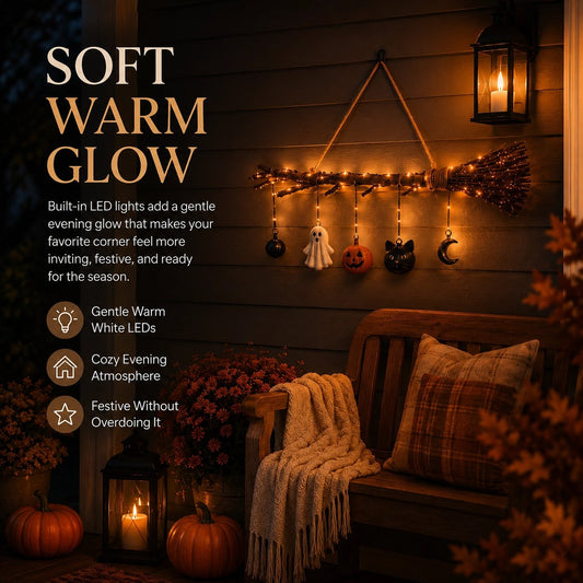 💥🏆Lighted Fall Broom Wall Hanging🍂